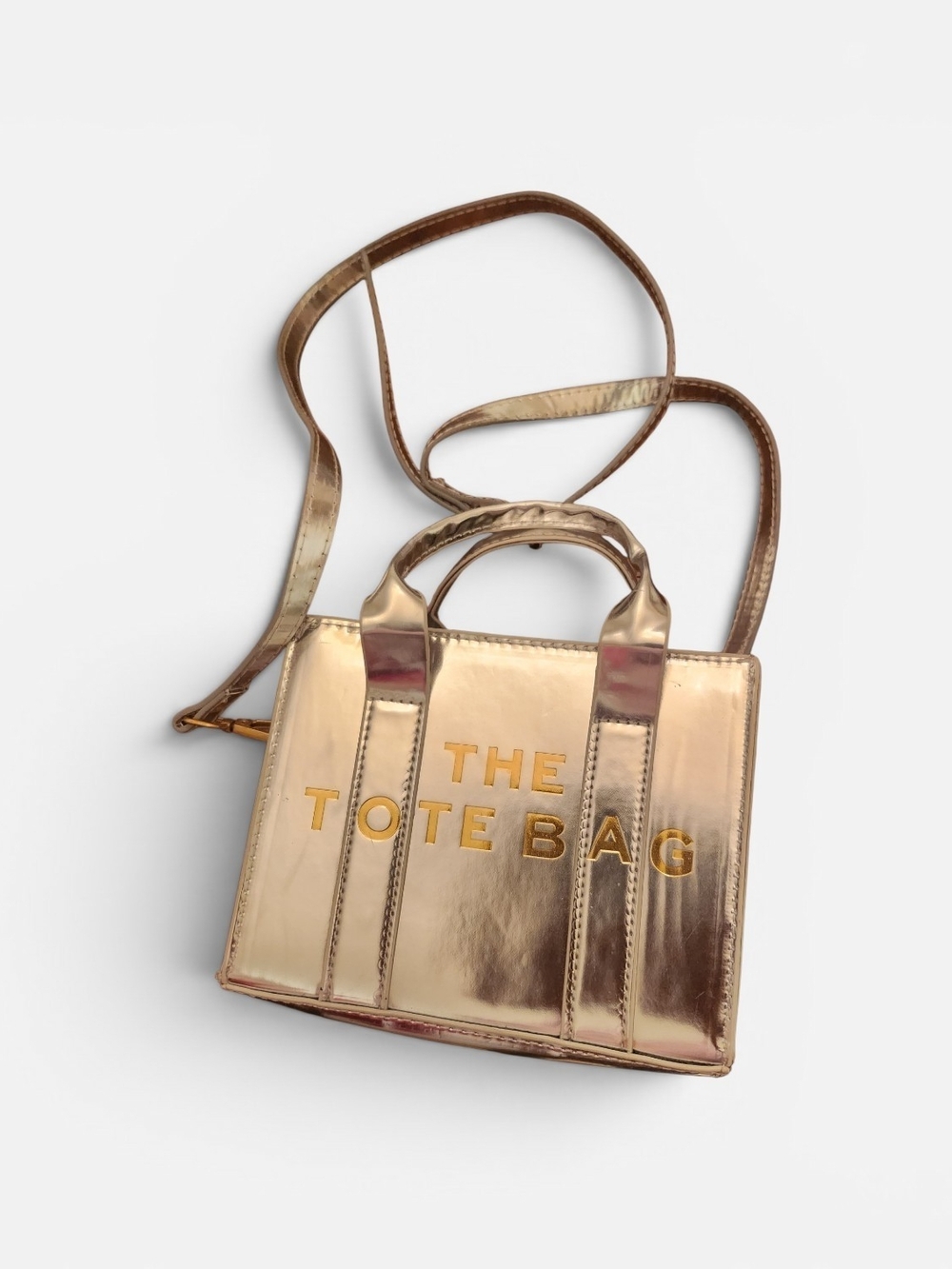 Metallic Silver Mini Tote Bag with Shoulder Strap